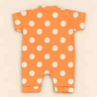 Macacão Romper Bebê Estampado Poá Laranja Em Malha Macelin De 0 A 12 Meses