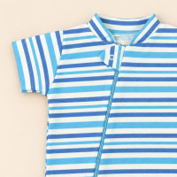 Macacão Romper Bebê Estampado Listras Azul Em Malha Macelin De 0 A 12 Meses