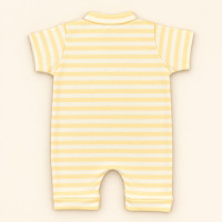 Macacão Romper Bebê Estampado Listras Creme Em Malha Macelin De 0 A 12 Meses