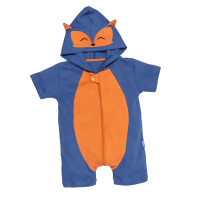 Macacão Infantil Curto Com Capuz Bichinhos Bordado Raposa Azul