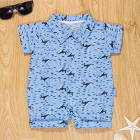 MACACÃO CAMISA PARA BEBÊ MENINO EM TRICOLINE BALEIA AZUL CLARO