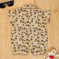 MACACÃO CAMISA PARA BEBÊ MENINO EM TRICOLINE DOG BEGE