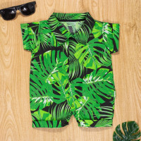 MACACÃO CAMISA PARA BEBÊ MENINO EM TRICOLINE FOLHAS VERDE
