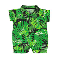 MACACÃO CAMISA PARA BEBÊ MENINO EM TRICOLINE FOLHAS VERDE