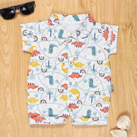 MACACÃO CAMISA PARA BEBÊ MENINO EM TRICOLINE DINO BRANCO