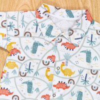 MACACÃO CAMISA PARA BEBÊ MENINO EM TRICOLINE DINO BRANCO