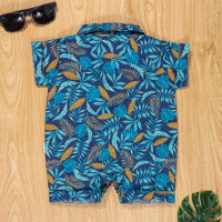 MACACÃO CAMISA PARA BEBÊ MENINO EM TRICOLINE FOLHAGEM AZUL