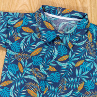 MACACÃO CAMISA PARA BEBÊ MENINO EM TRICOLINE FOLHAGEM AZUL