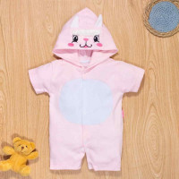 Macacão para Bebê Curto Com Capuz Bichinhos Bordado Ovelha Rosa Claro