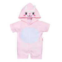 Macacão para Bebê Curto Com Capuz Bichinhos Bordado Ovelha Rosa Claro