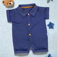 Macacão Ecolinho Curto Estilo Camisa Social Azul para Bebê