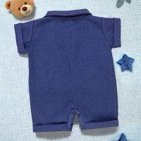Macacão Ecolinho Curto Estilo Camisa Social Azul para Bebê