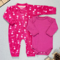 Macacão Plush Minimalista e Body Suedine de Bebê Menina Pink