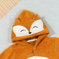 MACACÃO PARA BEBÊ EM PLUSH COM CAPUZ BORDADO RAPOSA CARAMELO