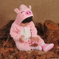 Conjunto Macacão Plush e Body Suedine Porquinha Rosa Claro