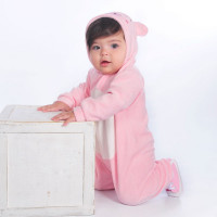 Conjunto Macacão Plush e Body Suedine Porquinha Rosa Claro