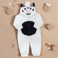 MACACÃO PARA BEBÊ EM PLUSH COM CAPUZ BORDADO VAQUINHA CREME