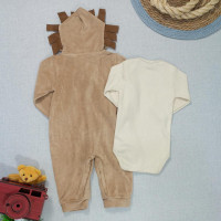 Macacão Plush e Body Suedine - Leão Bege para Bebês