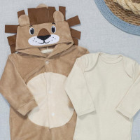 Macacão Plush e Body Suedine - Leão Bege para Bebês