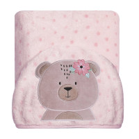 COBERTOR MICROFIBRA PARA BEBÊ COM CAPUZ BORDADO URSA EMA ROSÊ