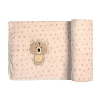 Cobertor de Microfibra para Bebê Bordado Urso Ted Bege