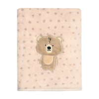 Cobertor de Microfibra para Bebê Bordado Urso Ted Bege