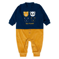 MACACÃO LONGO PARA BEBÊ PLUSH BORDADO BICHINHOS MARINHO