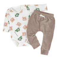 Conjunto de Bebê com Body e Calça Plush Cotele Bordado Urso