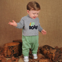 MACACÃO PARA BEBÊ HÍBRIDO SUEDINE COM PLUSH BORDADO DINO MESCLA