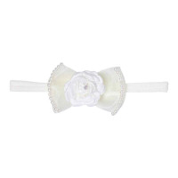 FAIXA DE CABELO PARA BEBÊ MENINA COM FLOR E PÉROLA CREME