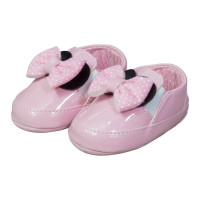 SAPATINHO PARA BEBÊ COM LACINHO ESTAMPADINHO COM POÁ ROSA CLARO