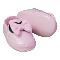 SAPATINHO PARA BEBÊ COM LACINHO ESTAMPADINHO COM POÁ ROSA CLARO