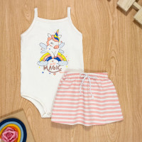 CONJUNTO INFANTIL 1 AO 3 BODY E SAIA UNICÓRNIO CREME
