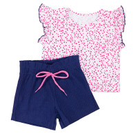 Conjunto Verão Infantil Cropped Coração Rosa Menina