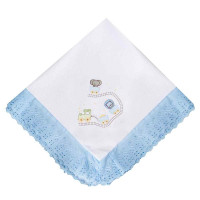 MANTA FORRADA 90CM X 90CM PARA BEBÊ BORDADINHO ZOOLÓGICO AZUL CLARO