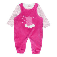 JARDINEIRA LONGA EM PLUSH PARA BEBÊ COM BODY LISTRADO ELEFANTE PINK