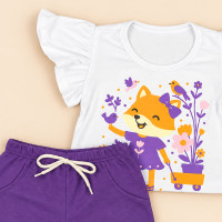 Conjunto Infantil Menina Verão Blusa Estampada e Shorts 2 até 8 anos Branco 