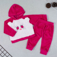 CONJUNTO PARA BEBÊ LONGO PLUSH COM CAPUZ E PELUCIA BORDADO PINK
