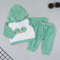 CONJUNTO PARA BEBÊ LONGO PLUSH COM CAPUZ E PELUCIA BORDADO VERDE CLARO