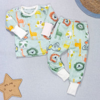CONJUNTO LONGO INFANTIL 1 AO 3 FLEECE ESTAMPADINHO FLORESTA VERDE CLARO