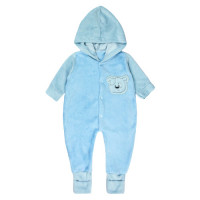 MACACÃO LONGO PELÚCIA 4 BOTÕES PARA BEBÊ PÉ REVERSÍVEL BORDADO AZUL CLARO
