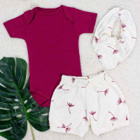 KIT 3 PEÇAS BODY SHORTS E BANDANA MINIMALISTA DENTE DE LEÃO CREME
