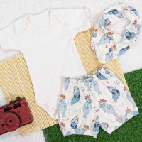 KIT 3 PEÇAS BODY SHORTS E BANDANA ECOLÓGICO BABY MARINHO