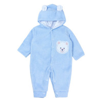 MACACÃO LONGO PELÚCIA PARA BEBÊ BORDADO COM CAPUZ URSO AZUL CLARO