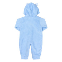 MACACÃO LONGO PELÚCIA PARA BEBÊ BORDADO COM CAPUZ URSO AZUL CLARO