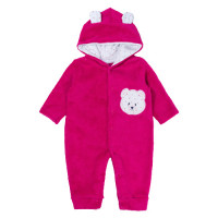 MACACÃO LONGO PELÚCIA PARA BEBÊ BORDADO COM CAPUZ URSA PINK