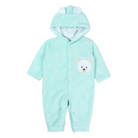 MACACÃO LONGO PELÚCIA PARA BEBÊ BORDADO COM CAPUZ URSO VERDE CLARO