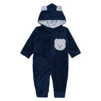 MACACÃO LONGO PELÚCIA PARA BEBÊ BORDADO COM CAPUZ URSO MARINHO