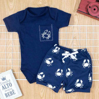 CONJUNTO PARA BEBÊ CURTO BORDADO CARANGUEJO MARINHO