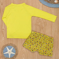 Conjunto Praia Infantil UV50+ Camiseta e Sunga Amarelo Patos